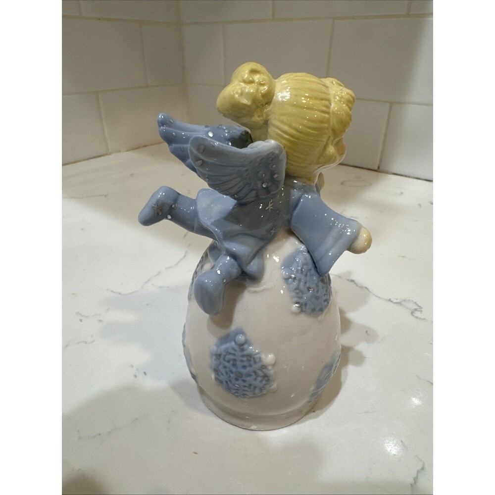 Ceramic Angel Bell with Blue Dress And Snowflakes Vtg Angels 5.25” - Picture 7 of 11